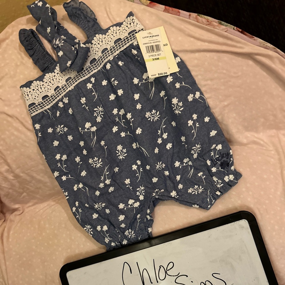 Lucky Brand outfit with matching bow! NWT 3-6mo
